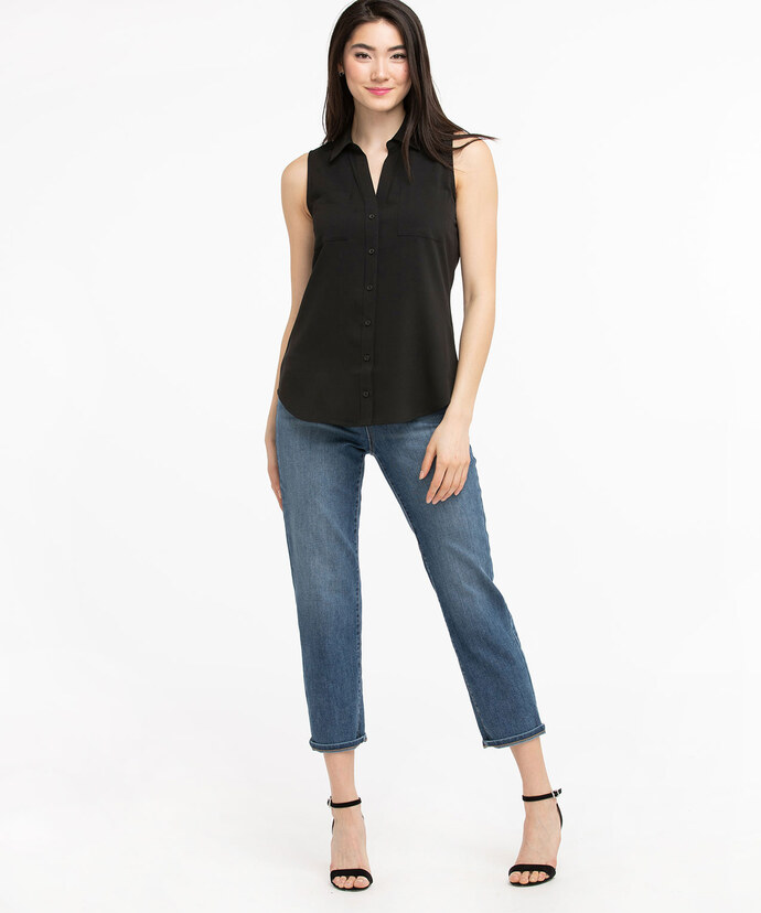 Sleeveless Button Front Collared Shirt Image 2