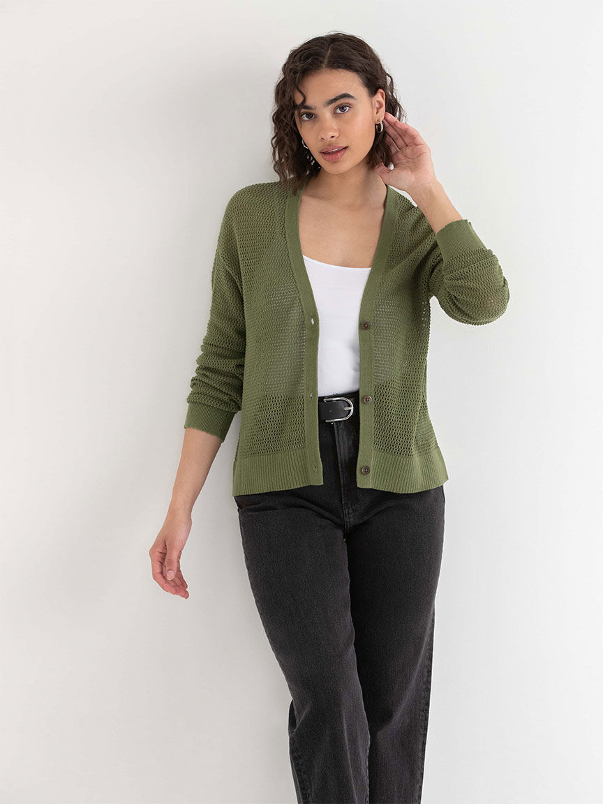 Open Stitch Button Front Cardigan