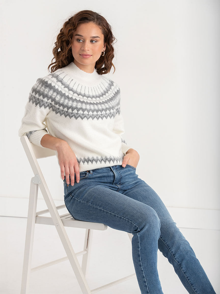 Mock neck balloon sleeve sweater deals