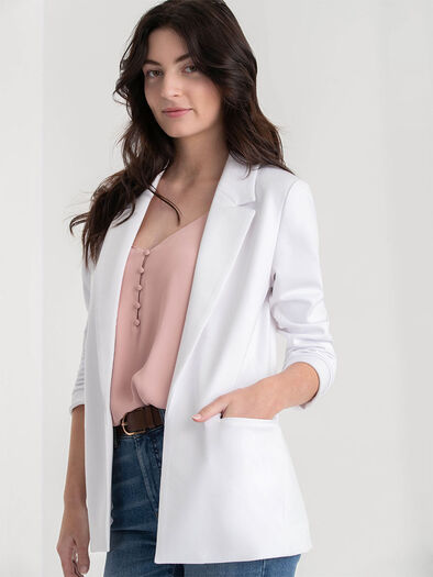 Relaxed Open Blazer in Ponte Twill, White Relaxed Open Blazer in Ponte Twill, White