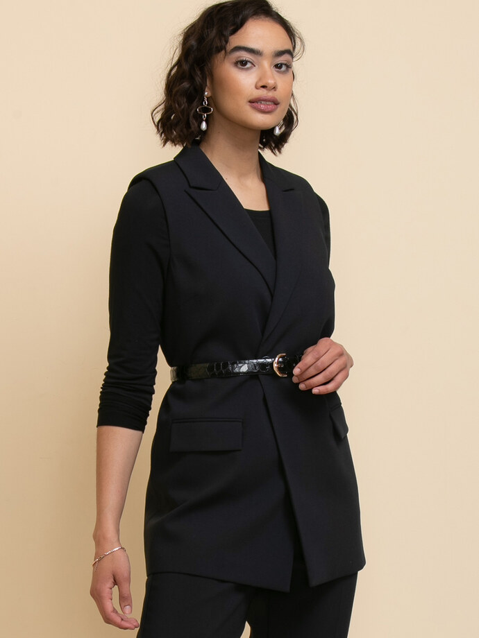Long Line Belted Vest in Luxe Tailored Image 5