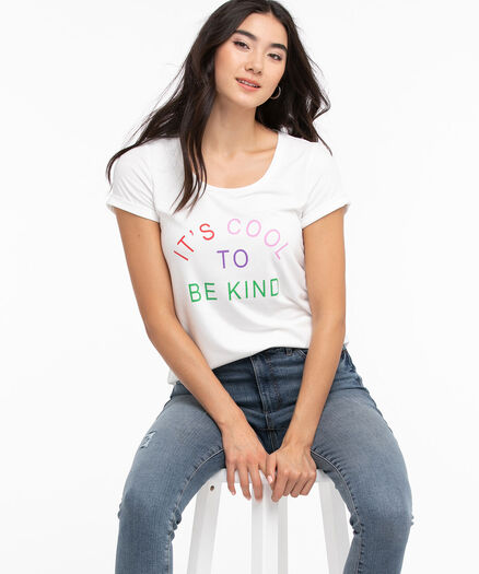 Scoop Neck Shirttail Graphic Tee, White/Cool to be Kind