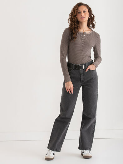 Long Sleeve Henley Shirt, Fungi/Black Stripe Long Sleeve Henley Shirt, Fungi/Black Stripe