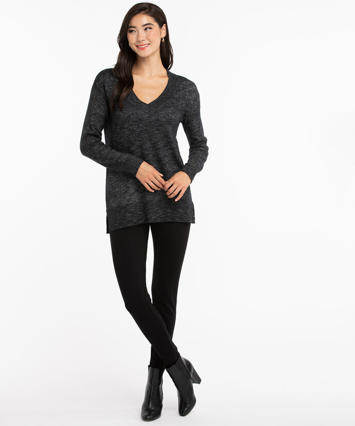 V-Neck Pointelle Sleeve Sweater Image 3
