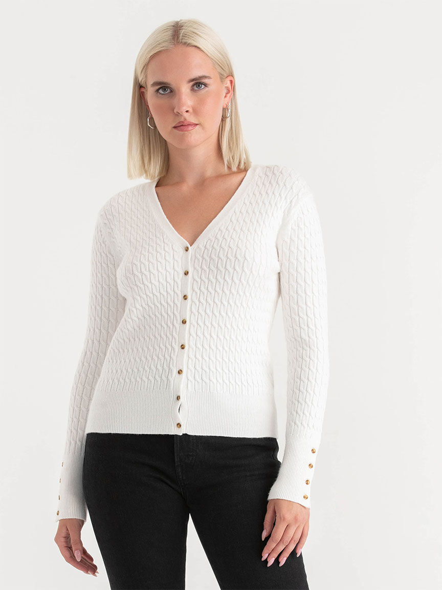 V-Neck Cable Knit Cardigan | Rickis