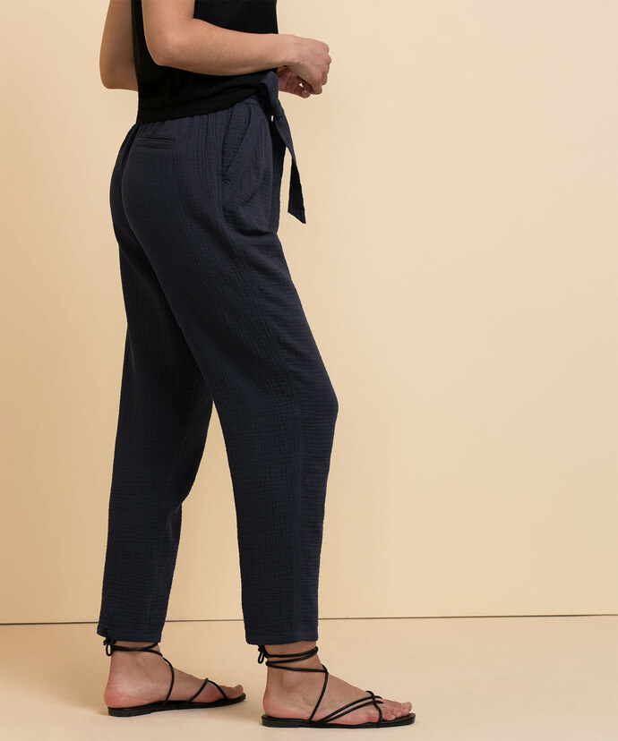 Tapered Crinkle Cotton Pant with Tie-Belt Image 4