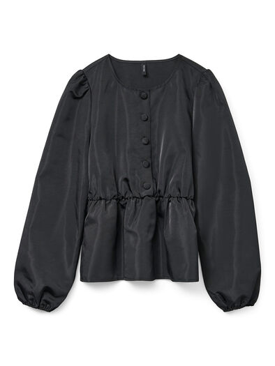 Melinda Button Front Peplum Top, Black Melinda Button Front Peplum Top, Black