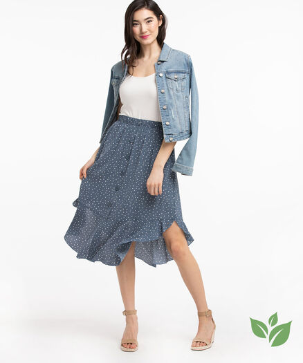 Eco-Friendly Curved Hem Skirt, Blue/White Dot