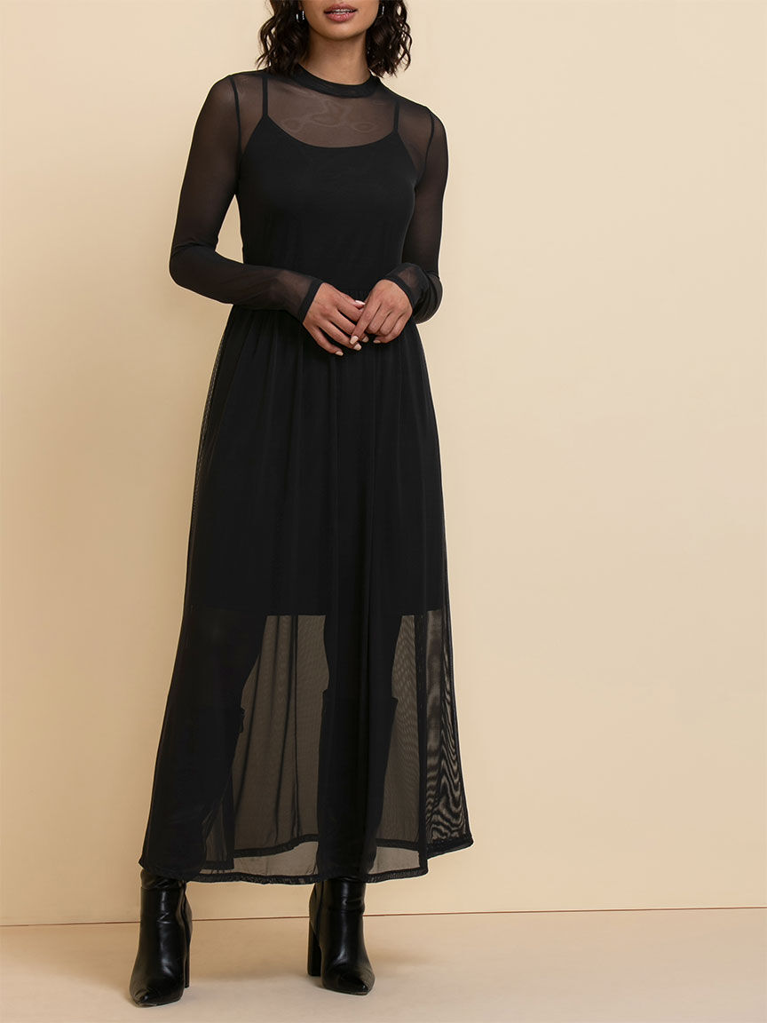 Long sleeve mesh maxi dress top