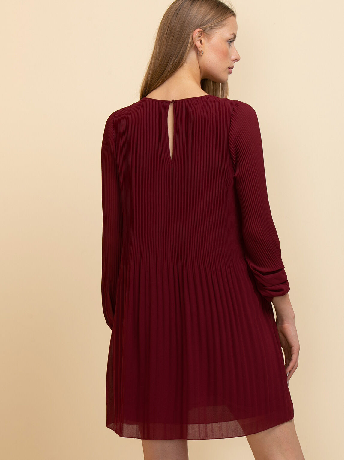 Pleated dress deals knee length