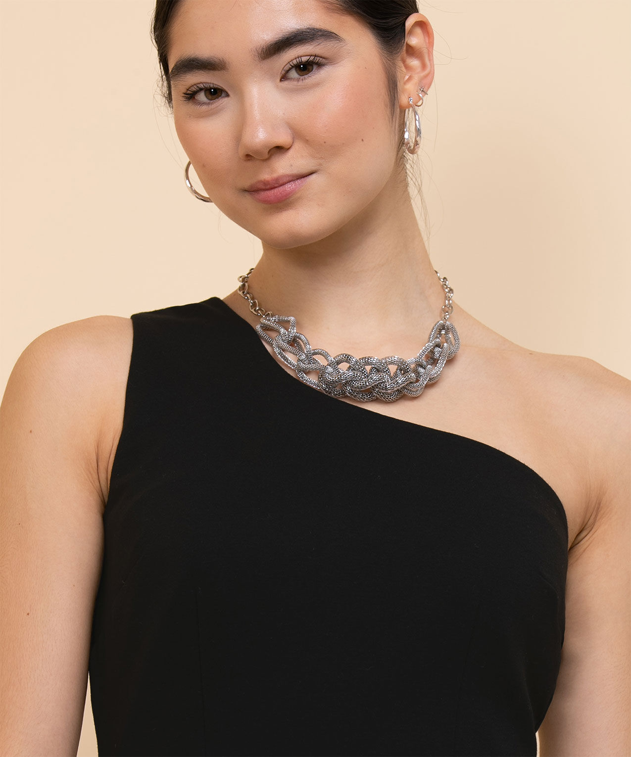 One shoulder dress with choker necklace clearance