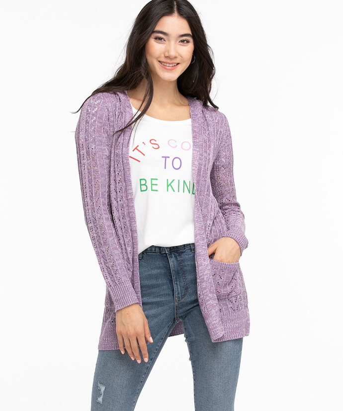 Hooded Pointelle Knit Cardigan Image 1