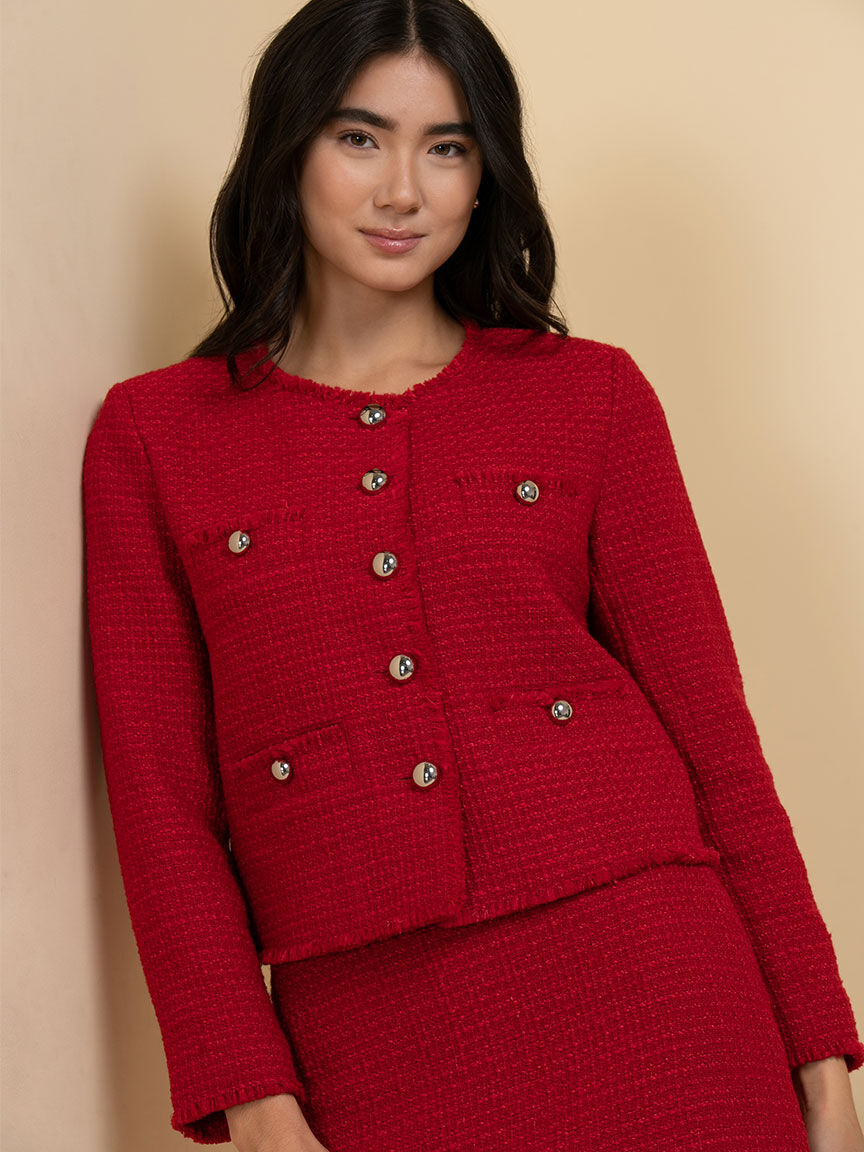 Boucle fringe jacket top
