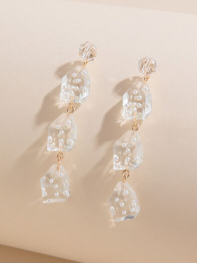 Ice Drop Pearl Earrings, Gold/Clear