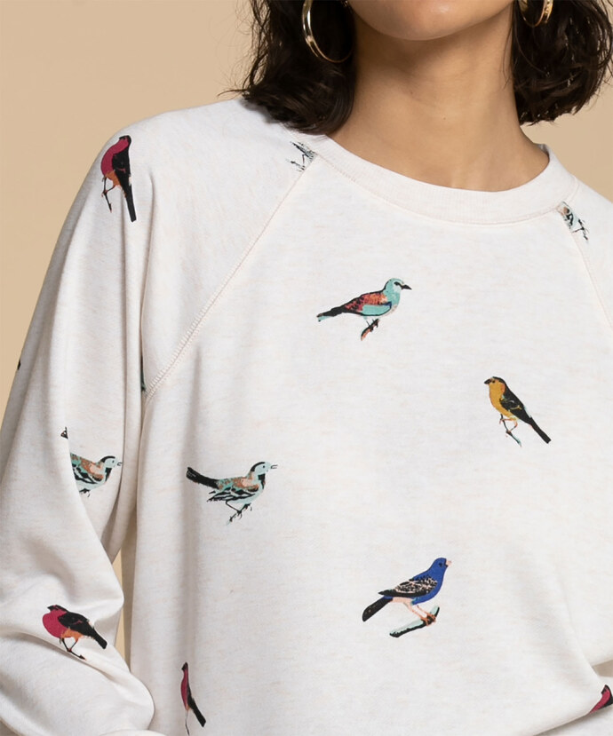 Raglan Sweatshirt with Bird Print Image 2
