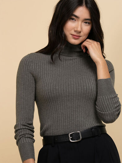 Rib Turtleneck Sweater, Dark Heather Grey