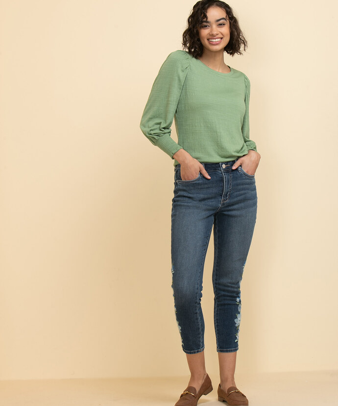 Long Sleeve Scoop Neck Top with Smocked Cuffs Image 1