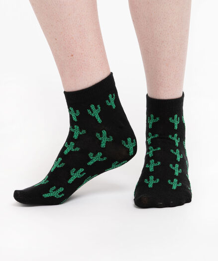 Cactus Ankle Socks, Black/Green Cactus
