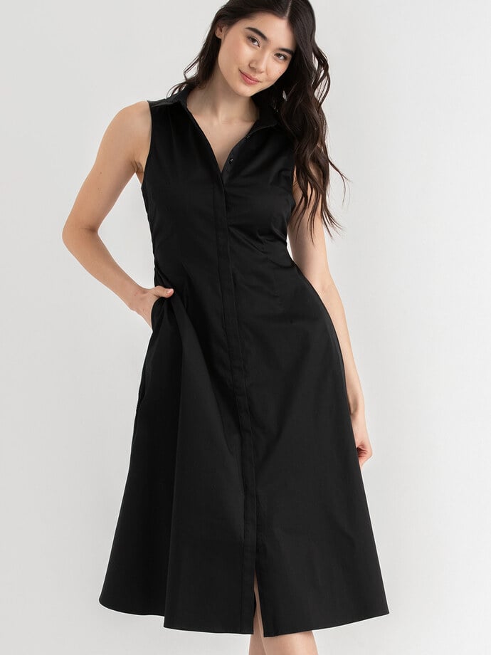 Sleeveless Midi Shirtdress with Back Cutout in Luxe Poplin Image 5