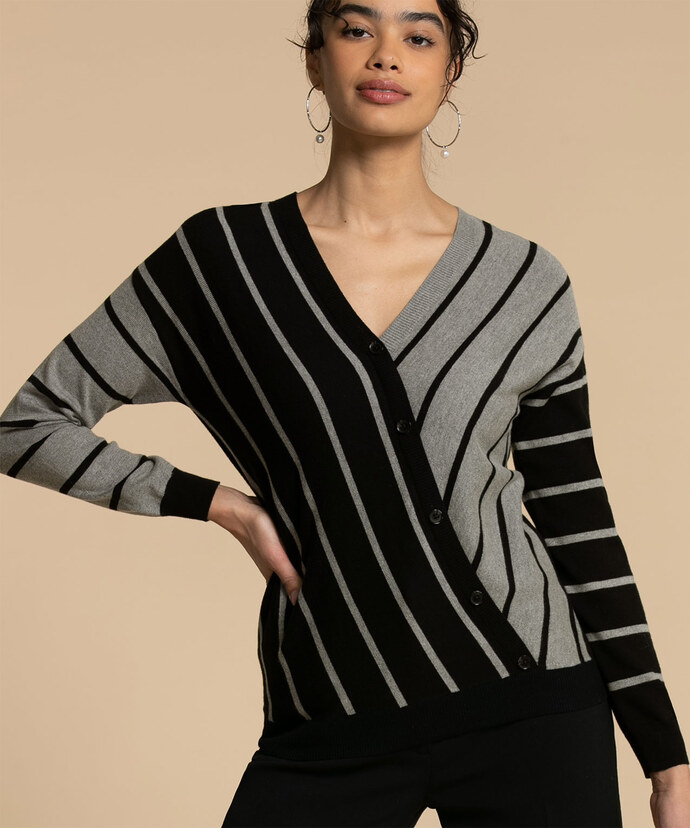 Button Cross-Over Striped Sweater Image 3