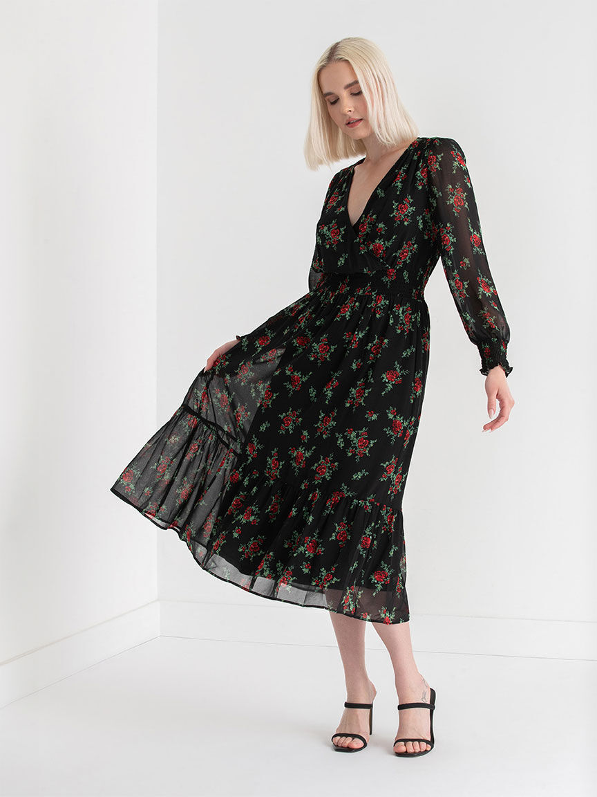 Nova Smocked Midi Dress in Chiffon | Rickis Nova Smocked Midi Dress in Chiffon | Rickis