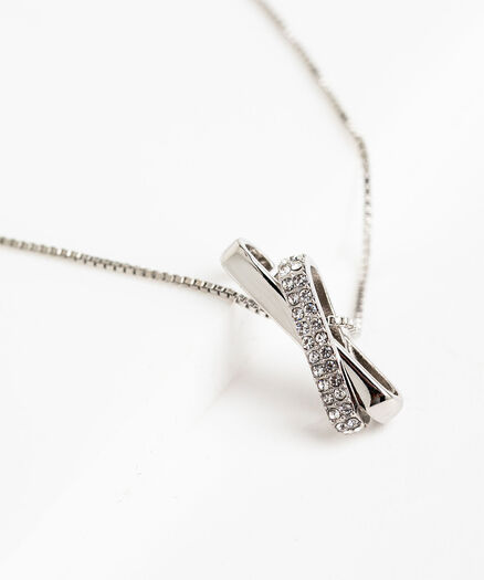 Silver Crossed Pendant Necklace, Silver