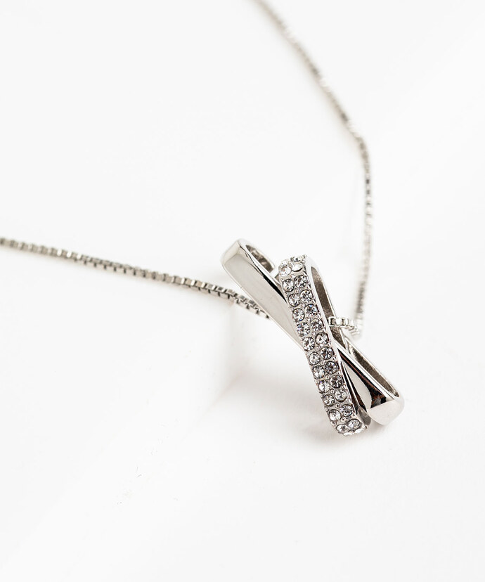 Silver Crossed Pendant Necklace Image 1