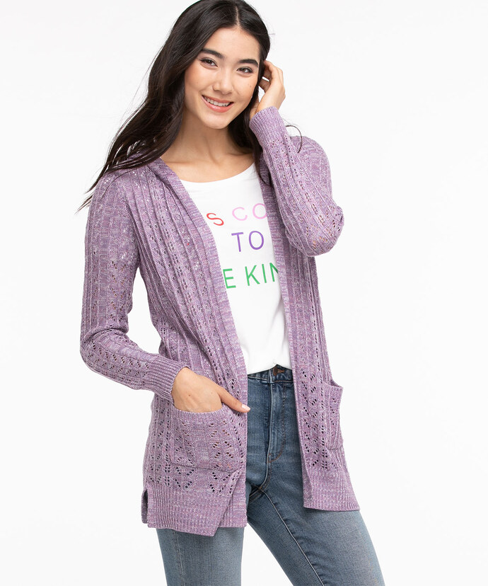 Hooded Pointelle Knit Cardigan Image 4