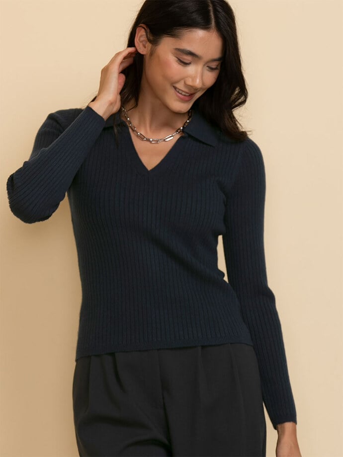Polo Collar Ribbed Sweater Image 4