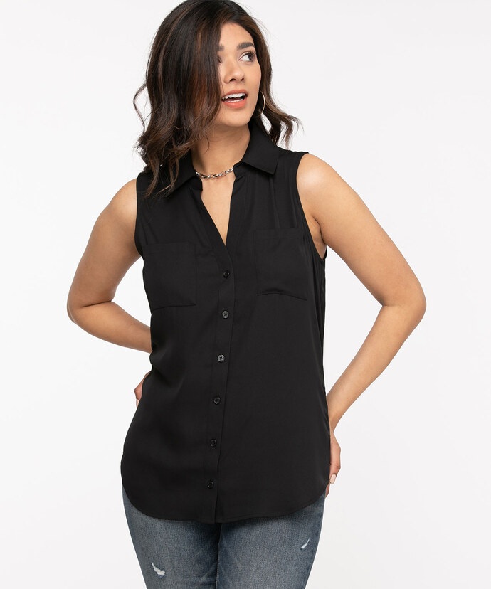 Sleeveless Collared Button Front Blouse Image 2