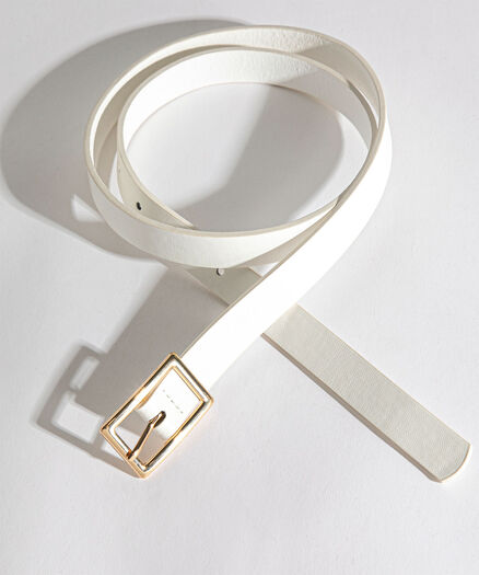White Belt with Gold Square Buckle, White White Belt with Gold Square Buckle, White