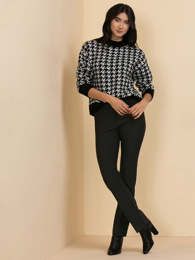 Crewneck Houndstooth Sweater, Black/Sugar Houndstooth Crewneck Houndstooth Sweater, Black/Sugar Houndstooth