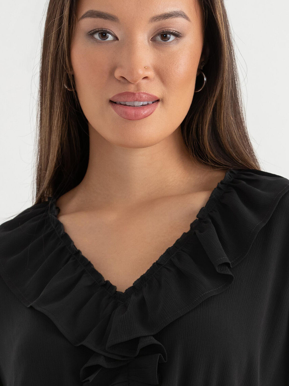Black ruffle shop blouse long sleeve
