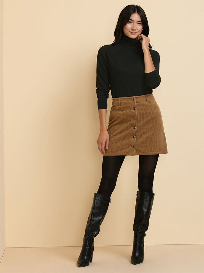 Button-Front Wide Wale Corduroy Skirt Image 1