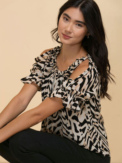 Cold Shoulder Blouse, Animal Print Cold Shoulder Blouse, Animal Print