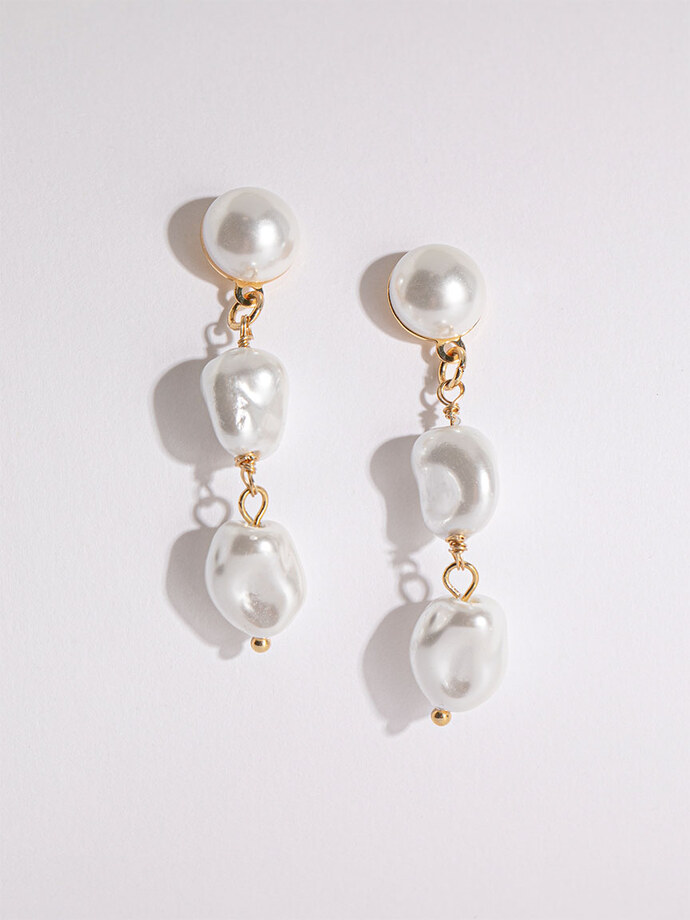Triple Pearl Drop Earrings Image 1
