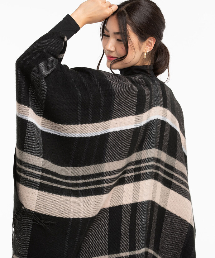 Black & White Plaid Sweater Ruana Image 4