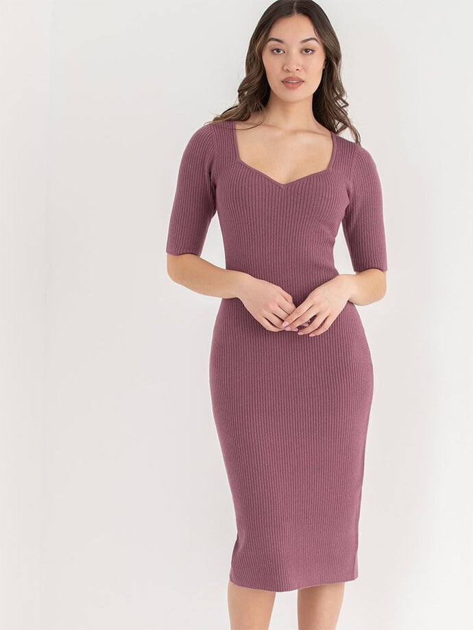 Rib Knit Dress with Sweetheart Neck Image 5