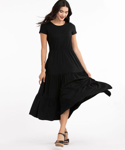 Short Sleeve Tiered Maxi Dress, Black