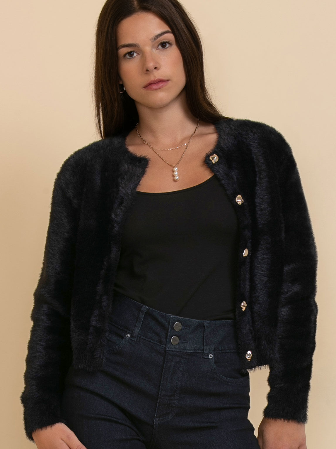 Fur Cardigan with Buttons Rickis