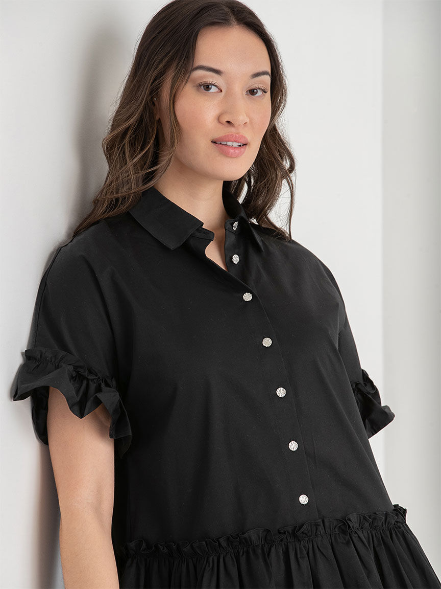 Short Sleeve Luxe Poplin Dress With Ruffles Ricki s Size M Black Colour