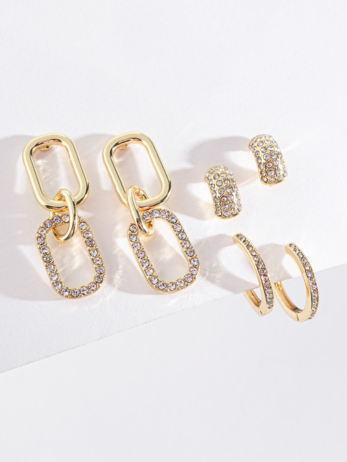 Gold Pave Paperclip Hoop Stud Earring Set Ricki s Size One Size Gold Colour