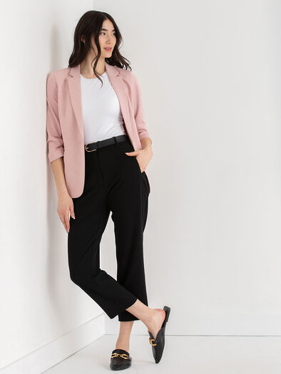Hampton 3/4 Ruched Sleeve Ponte Blazer, Pale Mauve Melange Hampton 3/4 Ruched Sleeve Ponte Blazer, Pale Mauve Melange