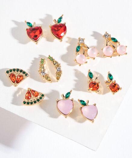 Bejewelled Fruit Earring 6-Pack, Assorted