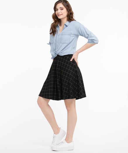 Pull-On Circle Skirt, Black/White Grid