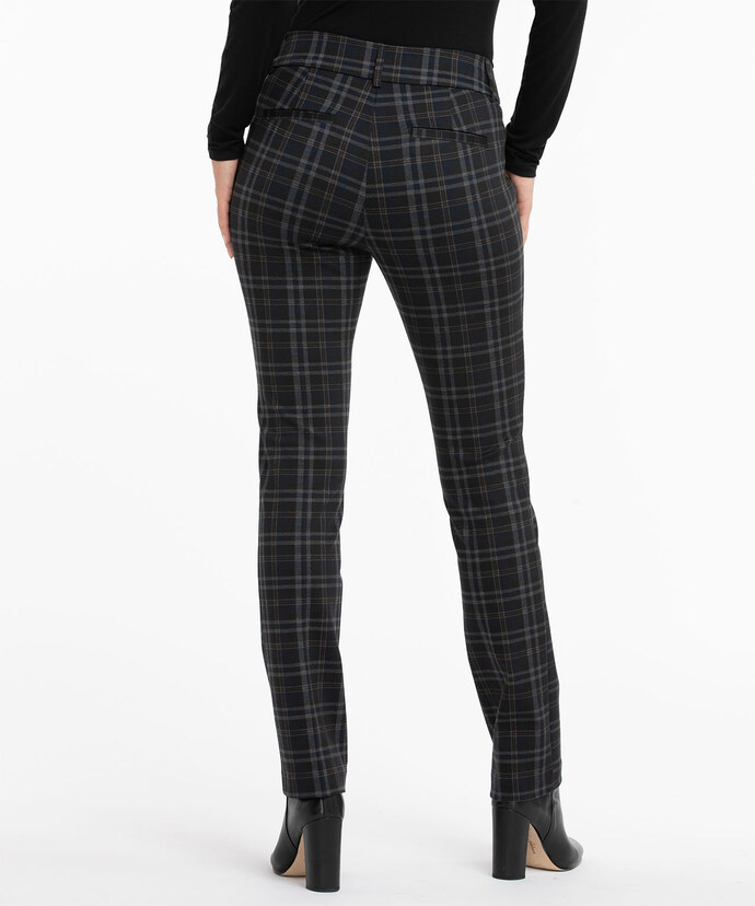 Luxe Ponte Straight Leg Pant in Navy/Brown Plaid Image 2