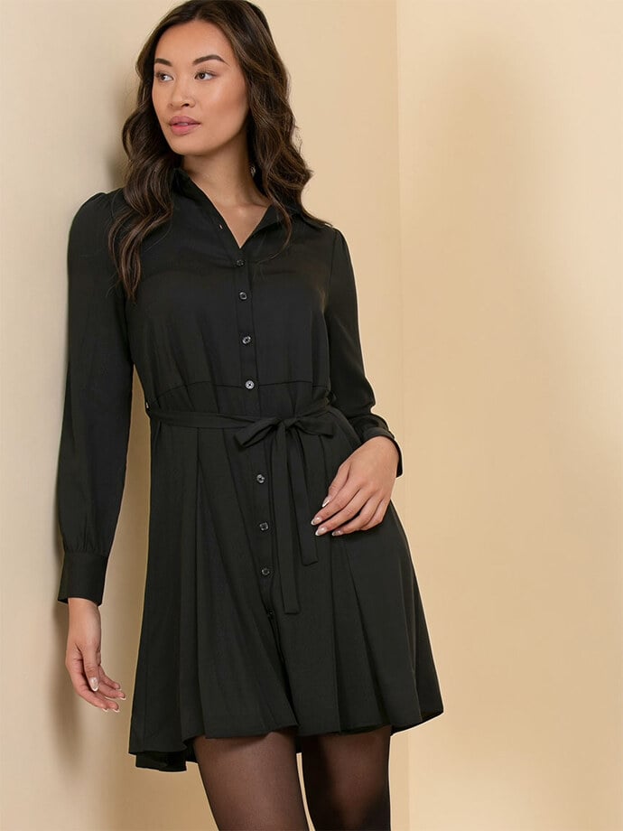 Collared Button-Front Dress with Tie Waist Image 4