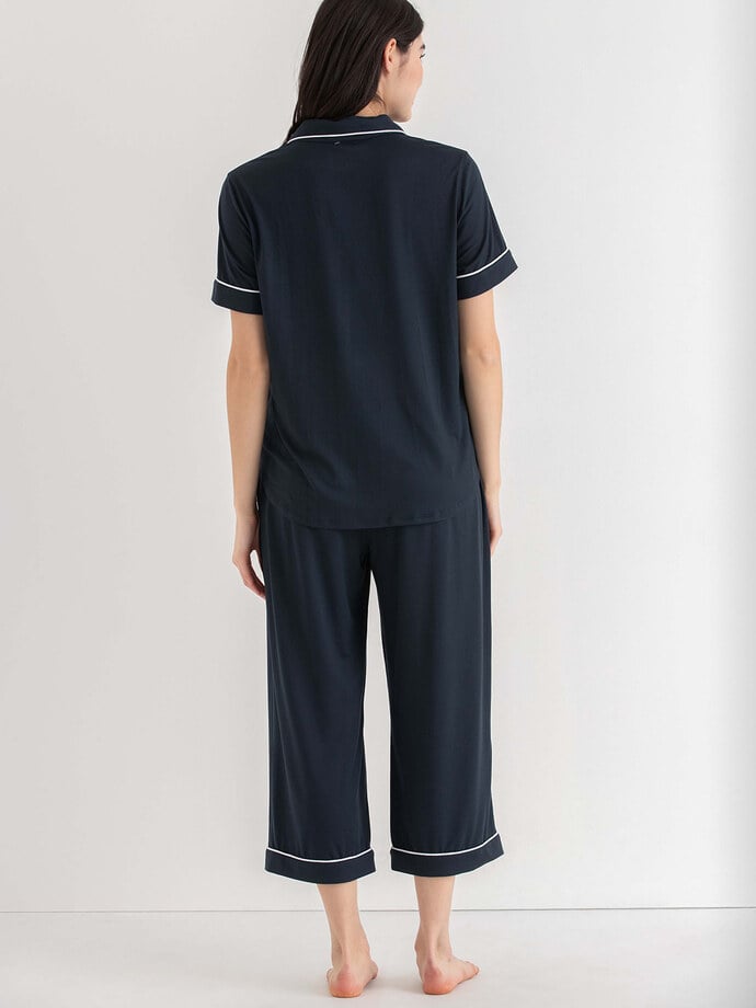 Short Sleeve Button Down Shirt with Crop Pant Sleep Set Image 5
