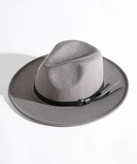 Leather Detail Panama Hat, Grey