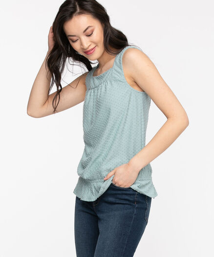 Square Neck Dotted Peplum Top, Grey Mist
